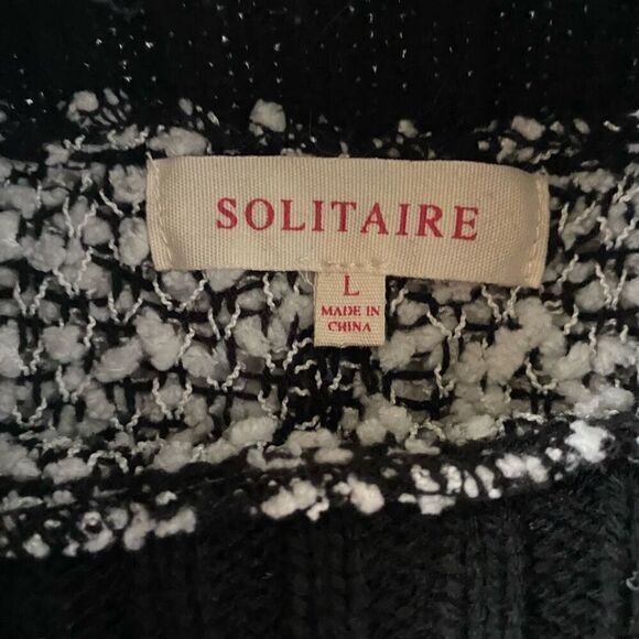 Solitaire women L scoopneck Longsleeve plaid pattern popcorn sweater B&W - Picture 6 of 9